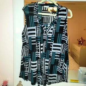 Geometric Sleeveless Top Semi Sheer